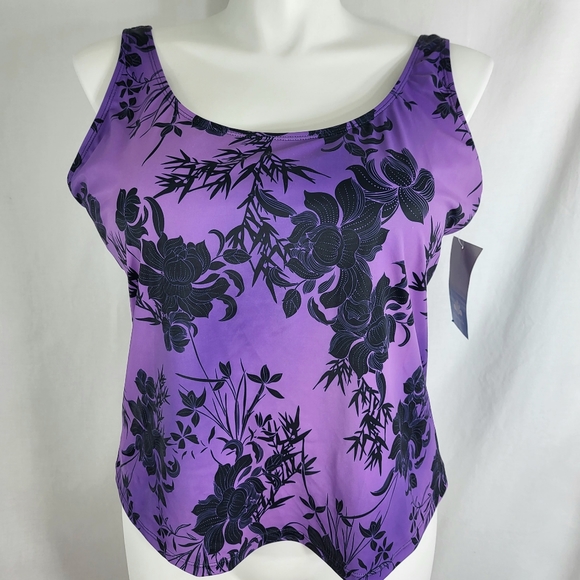 Swimsuits For All Other - Swimsuits For All Aquabelle Tankini TOP Womens Size 20 Purple Black Floral NWT